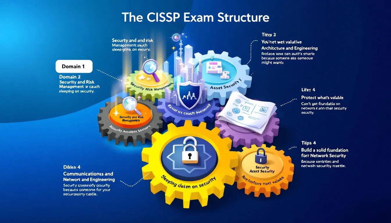 Visual representation of the CISSP exam structure, highlighting the eight domains.