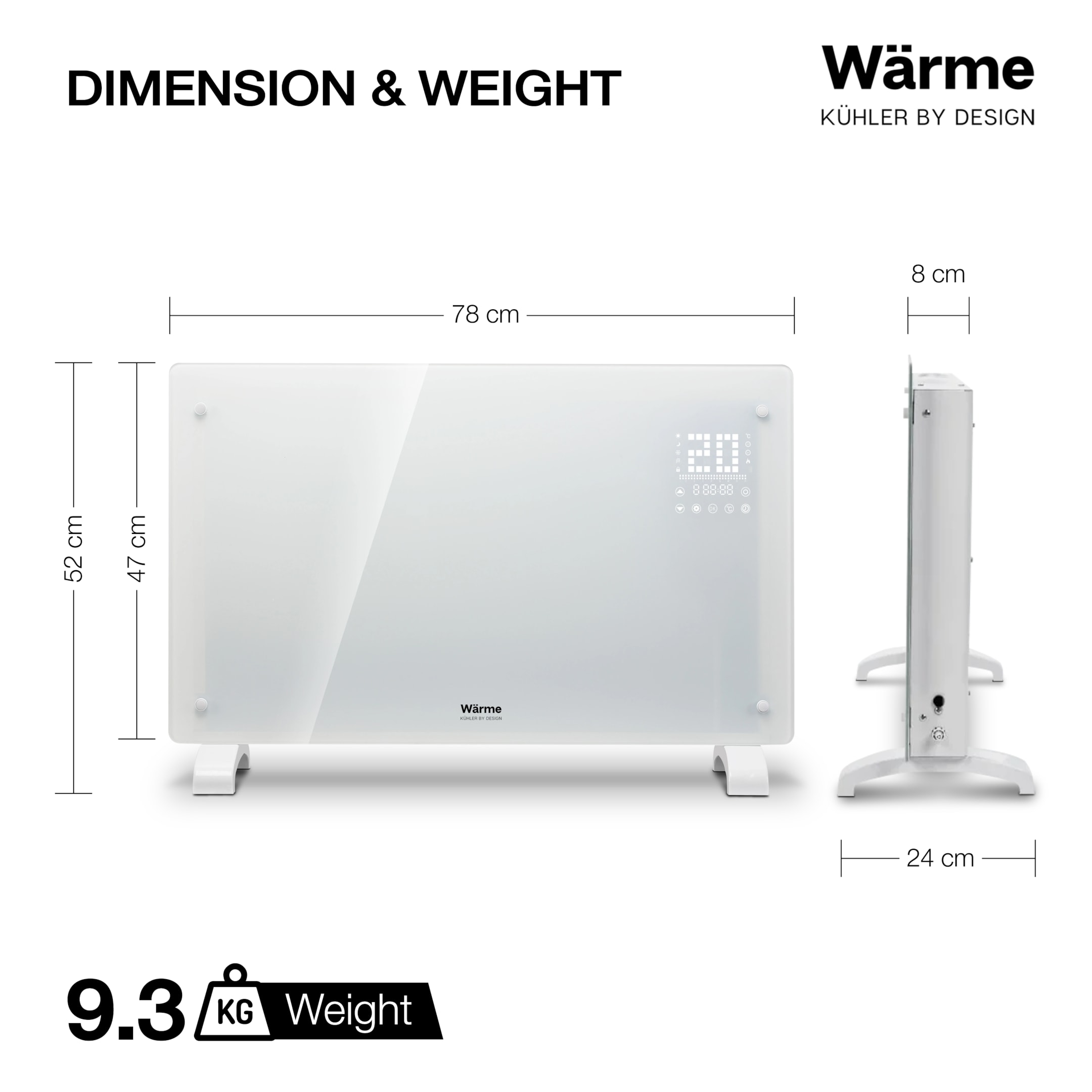 An illustration of different styles of glass panel heaters for home heating.