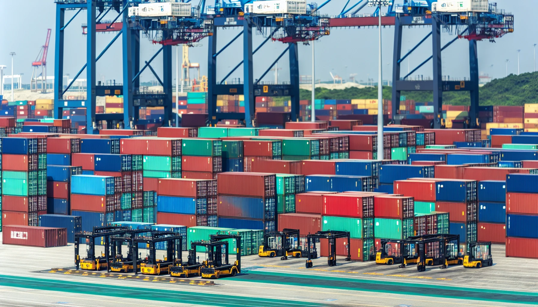 A stack of shipping containers at a container yard