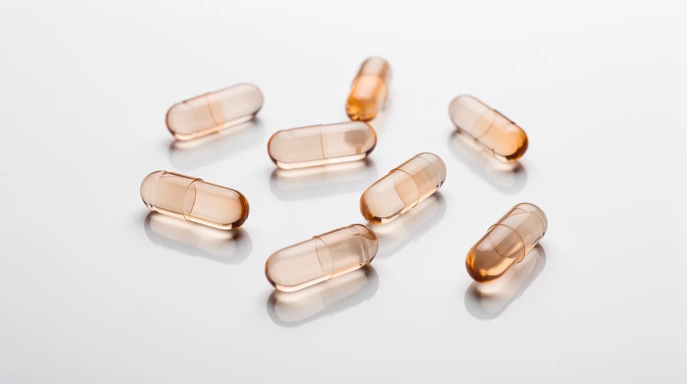 The image features a collection of supplement capsules arranged neatly on a clean white surface, symbolizing important building blocks for maintaining cellular health and energy production in the human body. These capsules may contain essential compounds like nicotinamide adenine dinucleotide (NAD) precursors, which play a crucial role in cellular metabolism and healthy aging.
