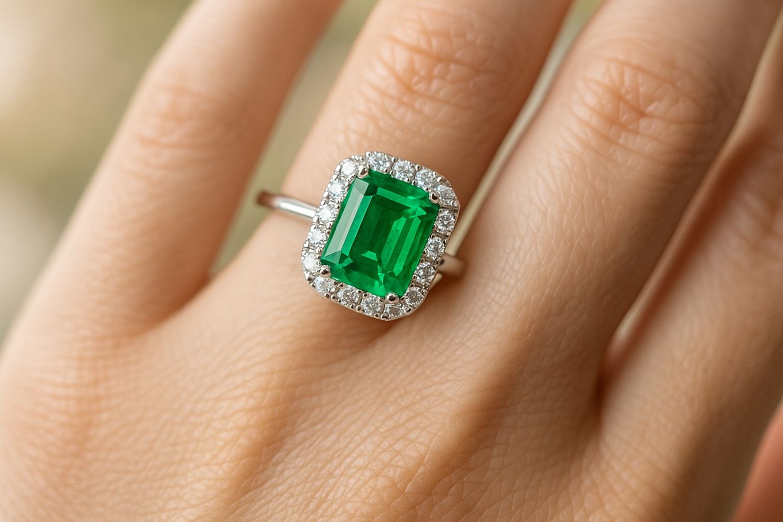 Ant rankos sužadėtuvių žiedas su smaragdu