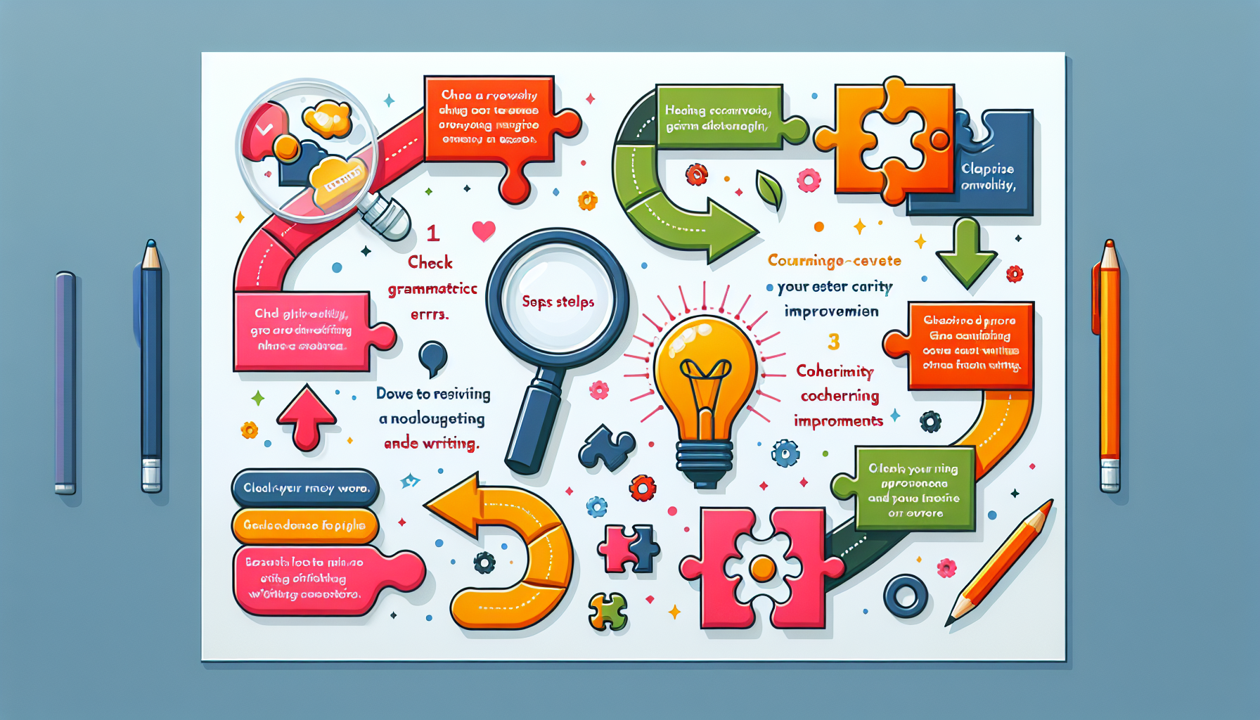 An infographic illustrating the process of revising and editing an essay for grammatical errors.