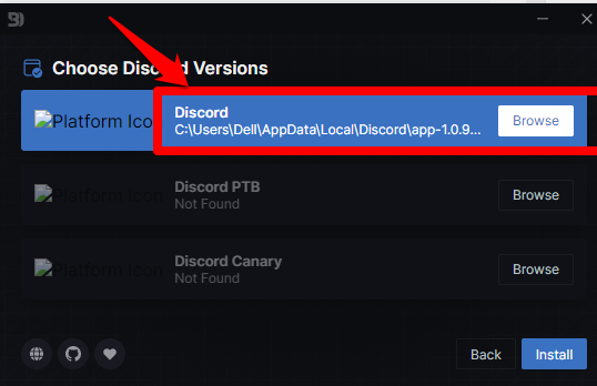 Image showing the final step in installing the BetterDiscord app