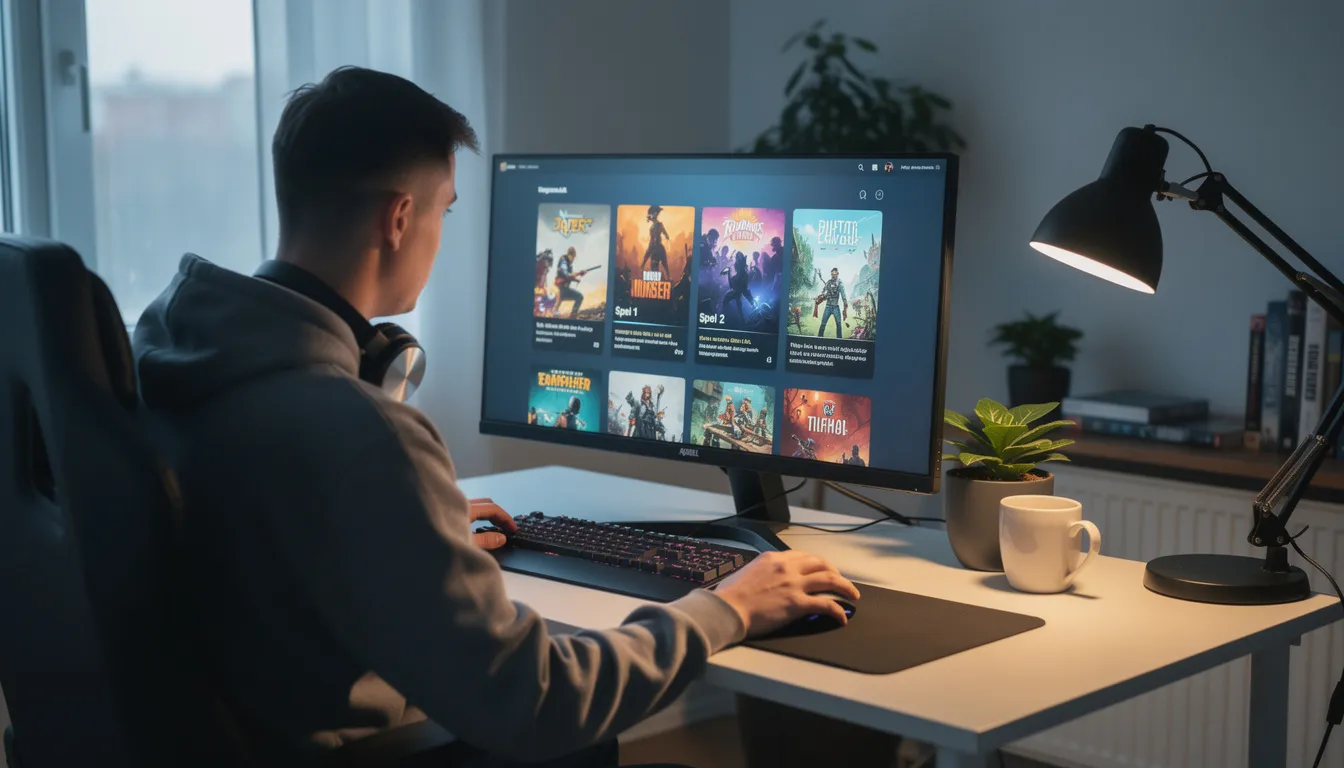 En person sitter vid en dator och jämför olika spelval, med fokus på slots med högst rtp för nya spelare. På skärmen finns information om bonusar, free spins och omsättningskrav som hjälper till att välja de bästa spelen.