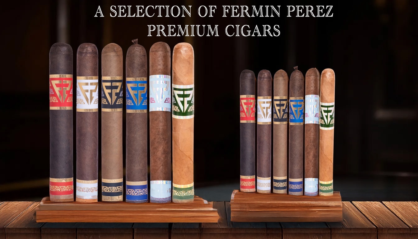 A selection of Fermin Perez premium cigars displayed elegantly.