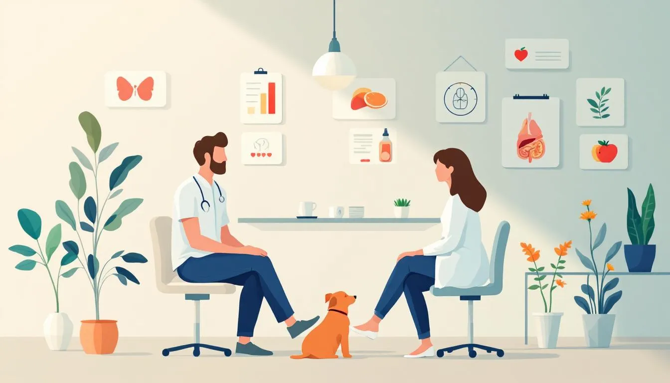 A pet owner discussing health options for their pet with a veterinarian.
