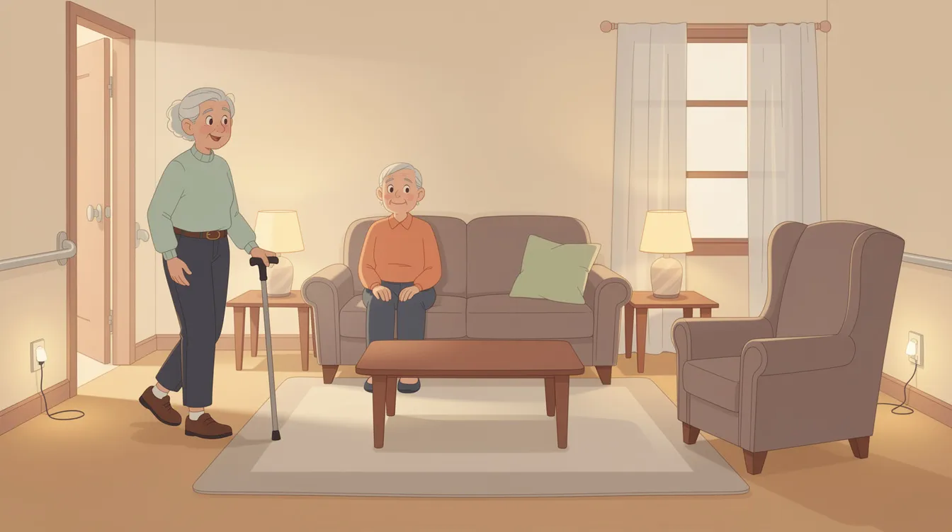 A clutter-free living area designed for senior fall prevention at home.