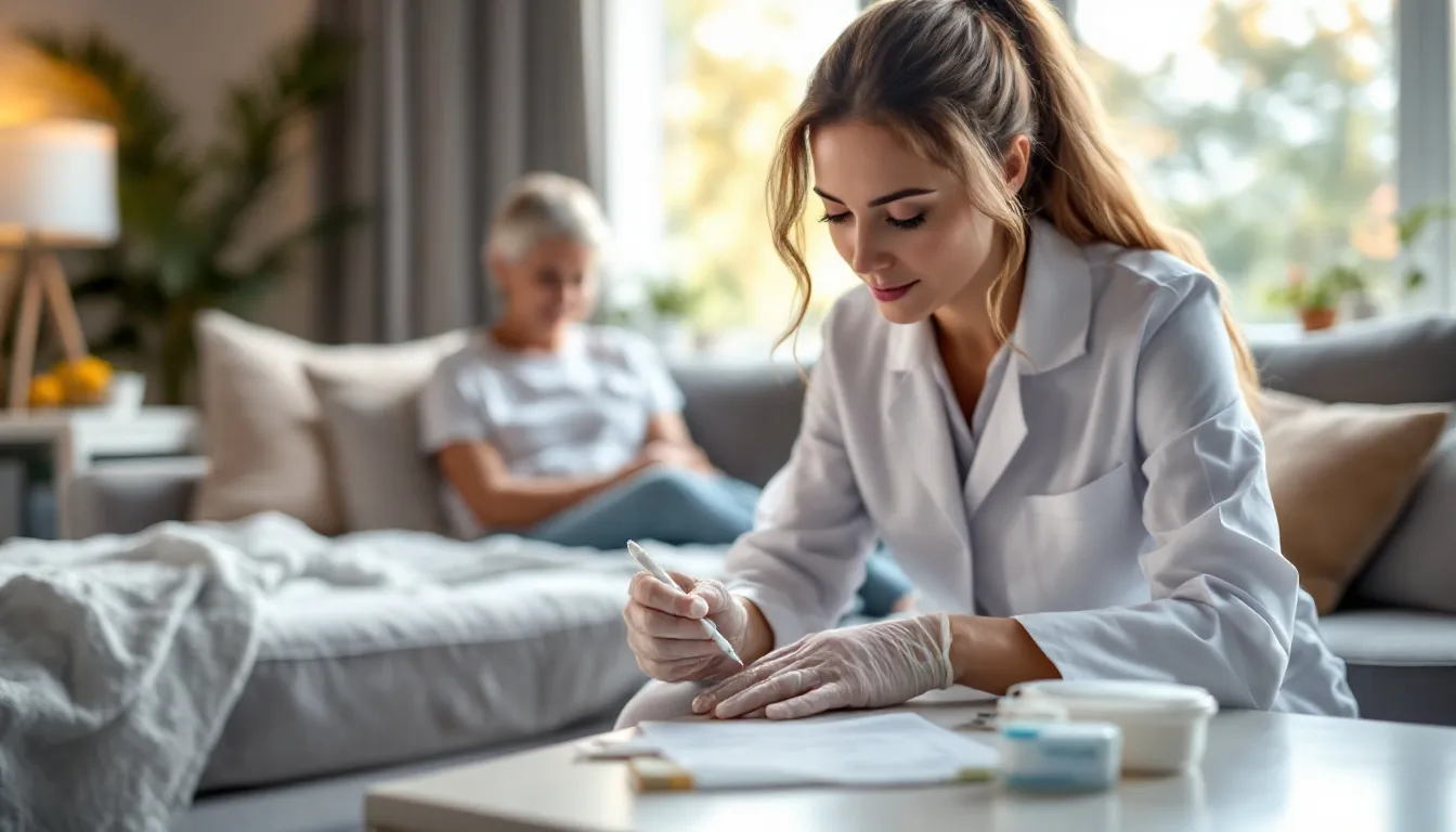 A healthcare provider demonstrating the application of a biologic product for wound care, ideal for home health settings.