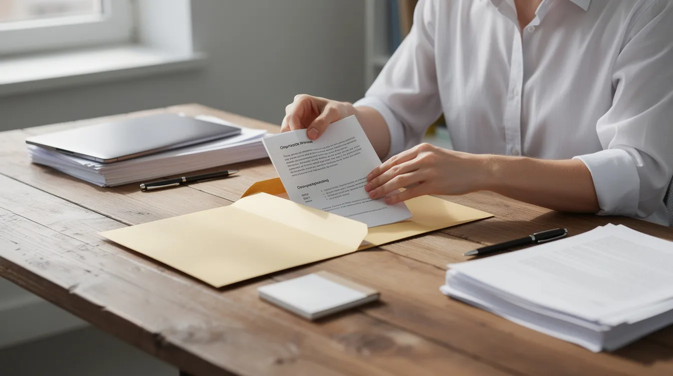 562778a1 1cfc 41a4 a153 9d1c48a4e489 The image shows a person carefully organizing various documents and papers related to their business loan application on a wooden desk, including bank statements and a business plan. This setup highlights the importance of maintaining clear documentation for a successful mudra loan approval process.