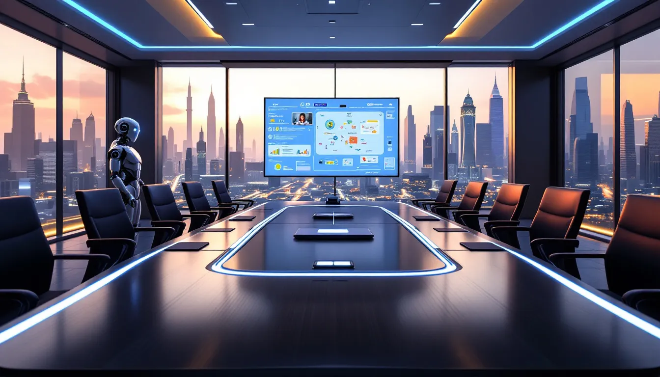 A virtual meeting setup showcasing productivity tools and features.