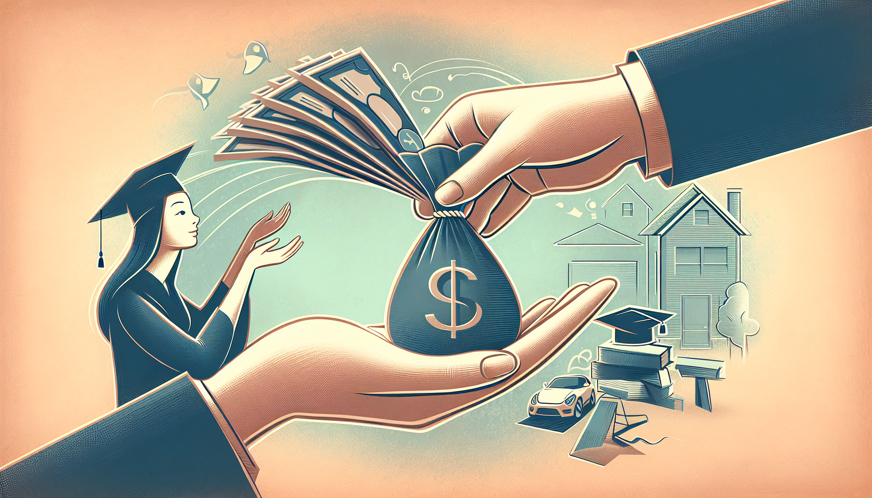 Illustration of a person receiving money as a loan