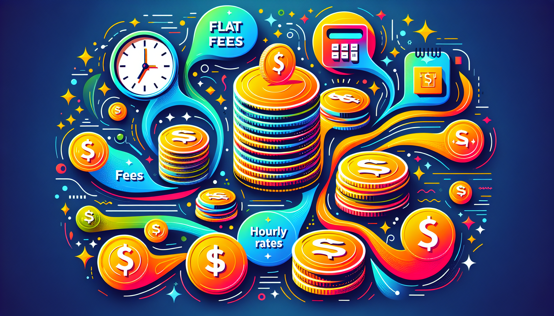 An illustration depicting the various fees associated with hiring a debt settlement lawyer.