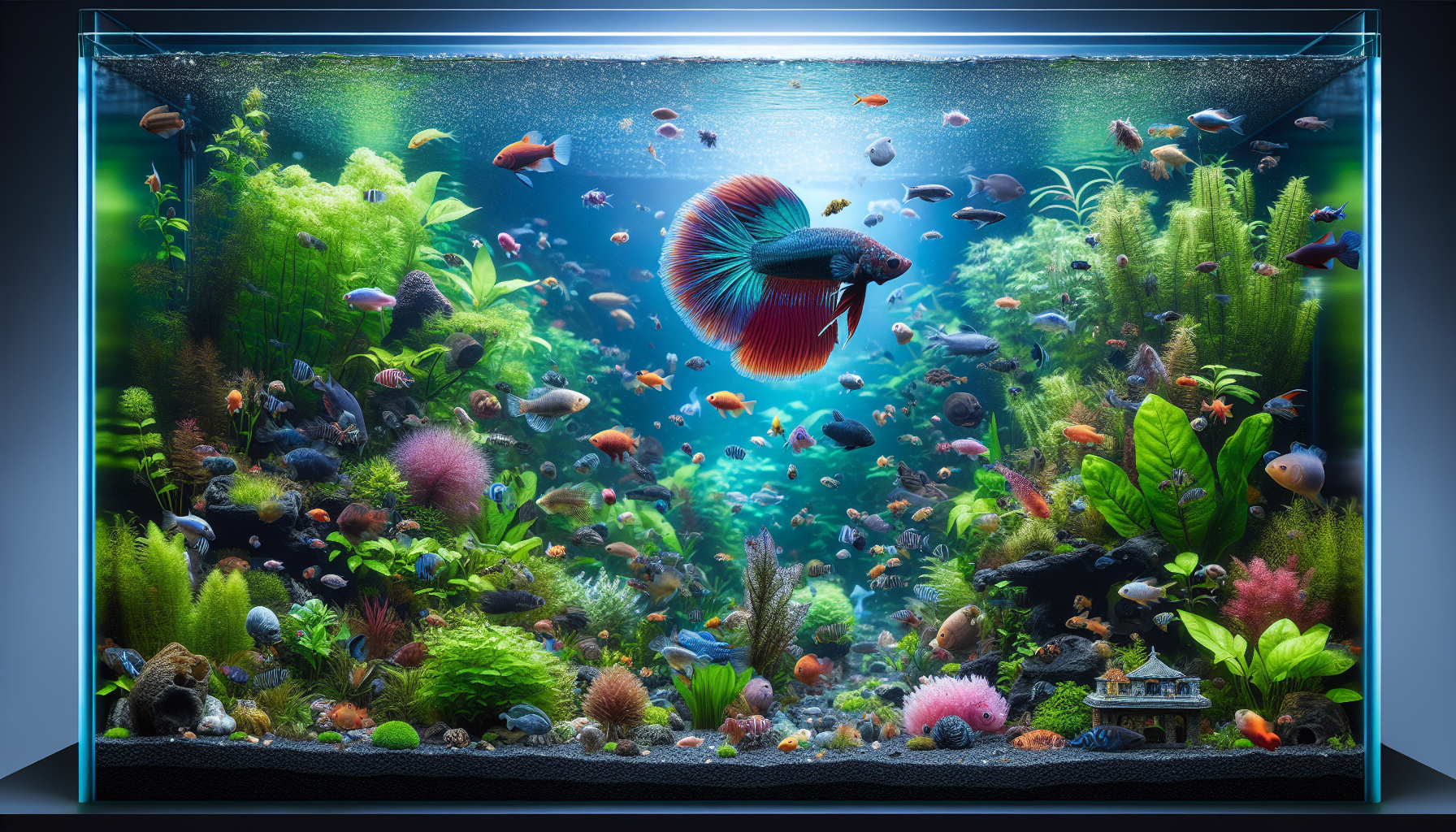 Male betta fish in a community tank with compatible fish