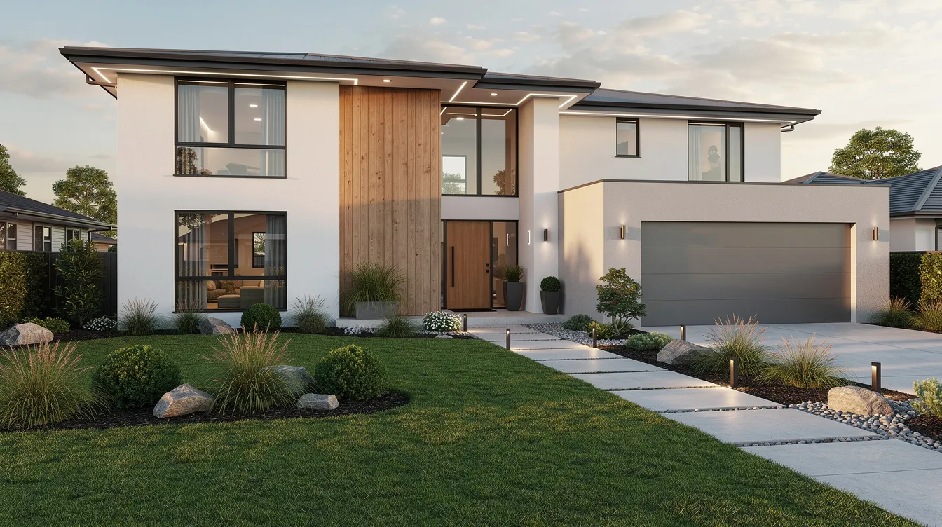 Modern home exterior featuring a beautifully renovated facade with a well-manicured landscaped yard, ideal for real estate investors looking for a potential investment property