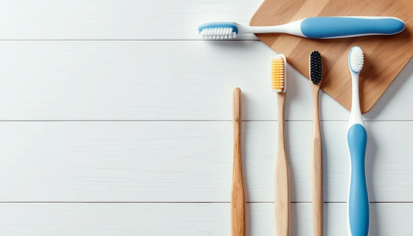 A variety of dog toothbrushes and finger brushes are displayed, showcasing different designs and sizes suitable for maintaining a dog