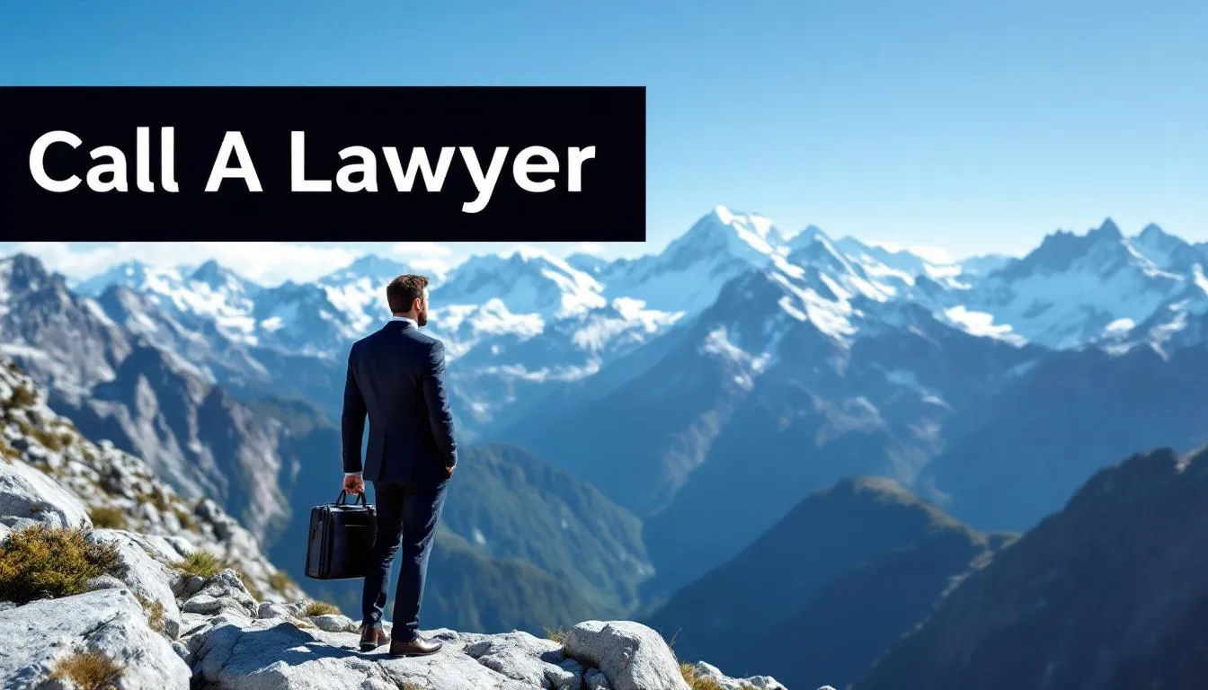 A lawyer stands confidently with a scenic mountain backdrop, accompanied by the text "Call A Lawyer." This image suggests the importance of seeking legal assistance for personal injury claims, particularly for accident victims dealing with serious injuries and medical bills in Durango, Colorado.