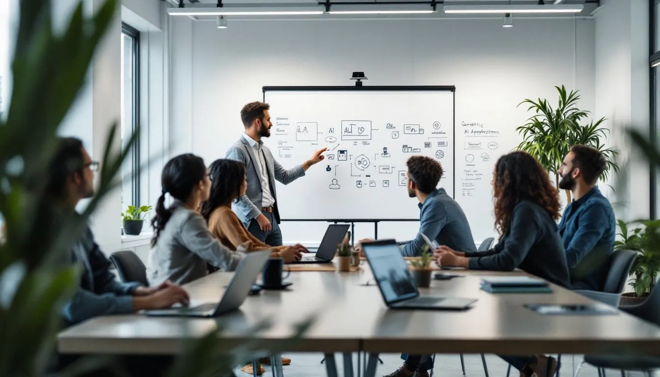 The image depicts a futuristic scene showcasing a solo entrepreneur working on a laptop, surrounded by various AI tools and generative AI interfaces that symbolize the transformation of startups in 2025. This visual illustrates how AI-powered solutions are enabling solo founders to efficiently manage operations, optimize marketing campaigns, and enhance customer engagement, ultimately lowering the barriers to entrepreneurship.