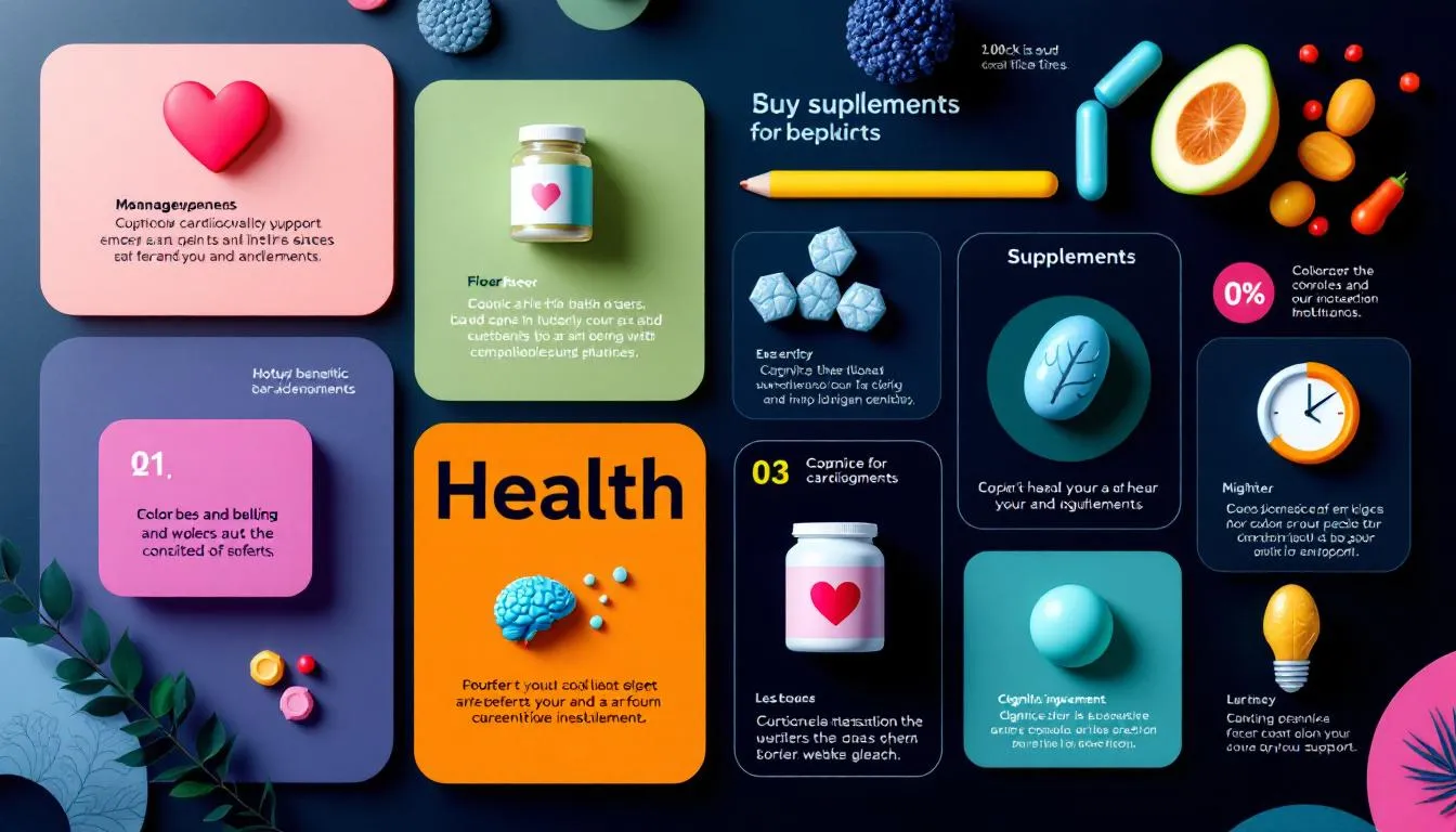 An array of supplements highlighting their health benefits.