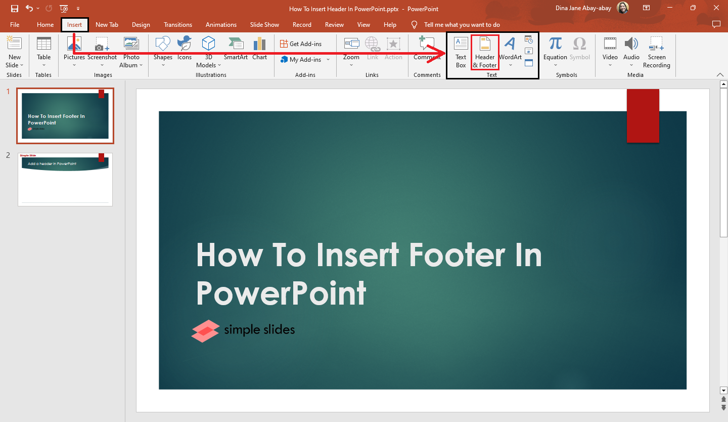 Click "Insert" tab and select Headers and Footers in the text group.