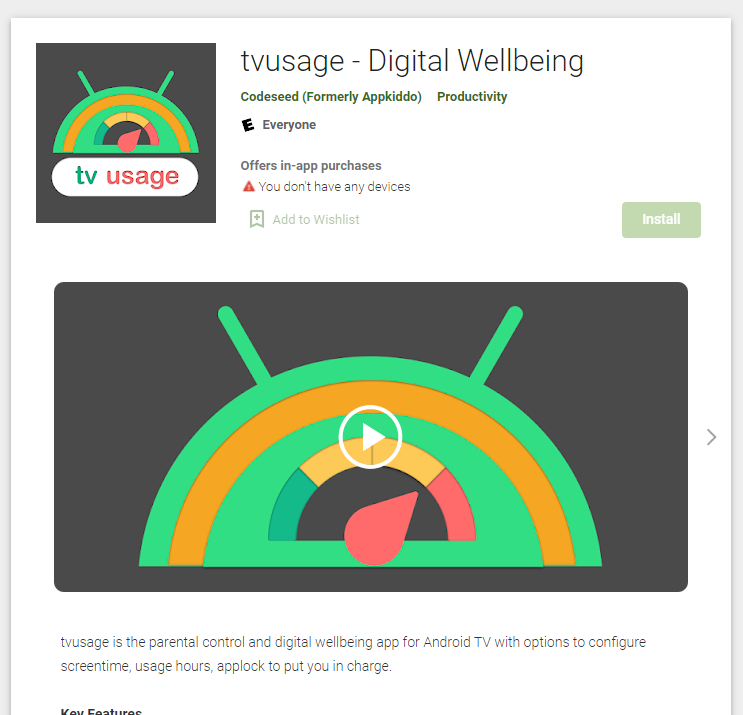 tvusage app page for android tv