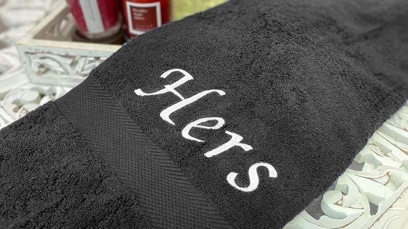 Black Towel Embroidered with the word Hers