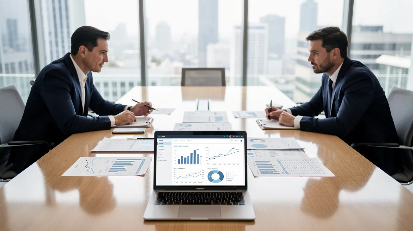 56c8393e 68a4 40d4 8f7b 08e8861dc6fd The image depicts a professional business consultation meeting, with financial documents and a laptop placed on a sleek conference table. The scene highlights a focus on the pulse protein market, emphasizing discussions around market growth, rising consumer demand for plant-based proteins, and the future of sustainable agriculture.
