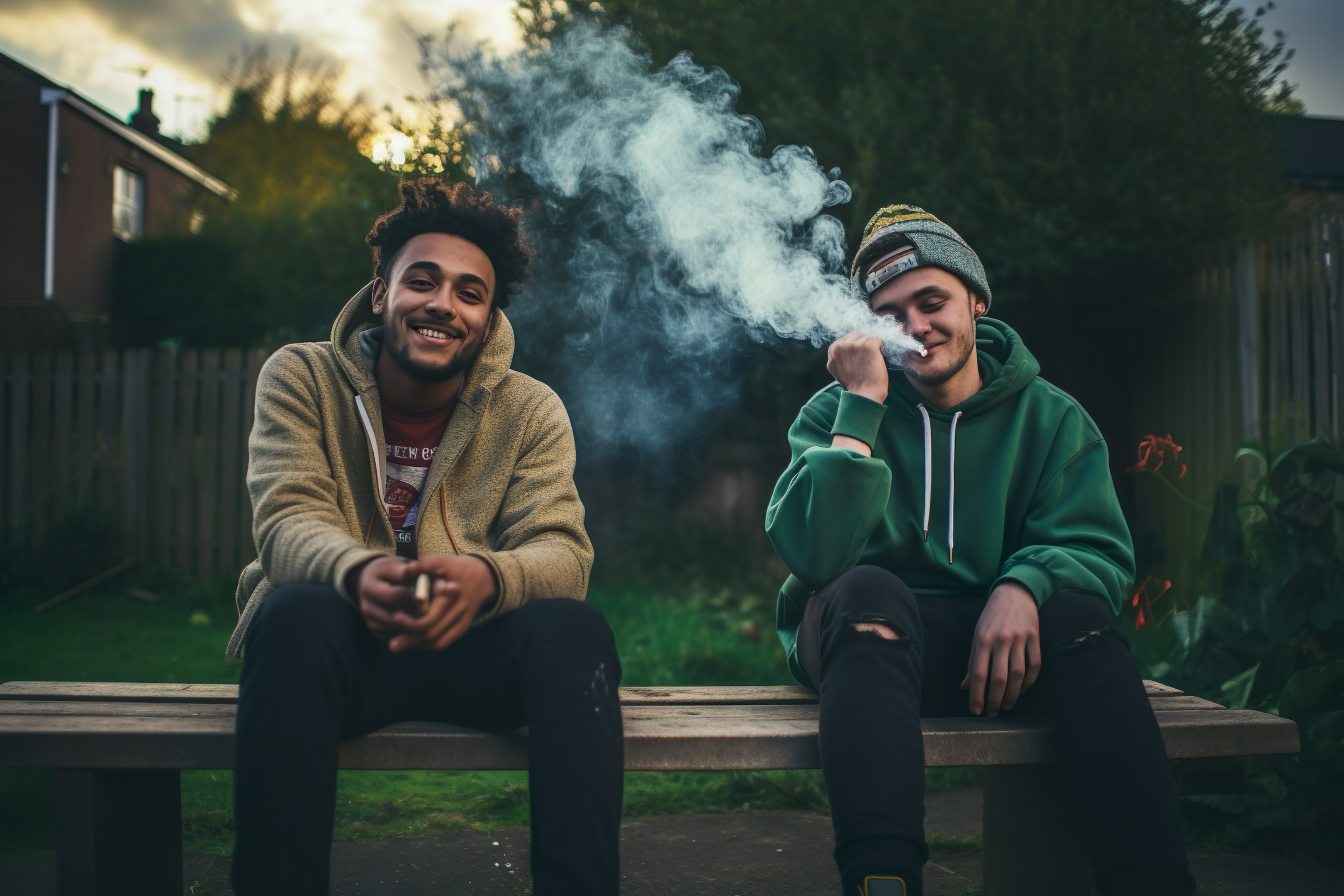 Friends enjoying a casual smoke sesh.