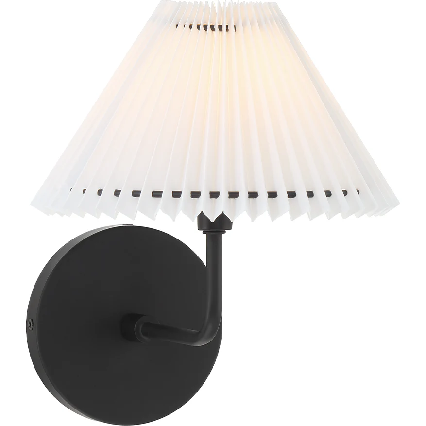 1-Light Wall Sconce with a white pleated fabric lamp shade