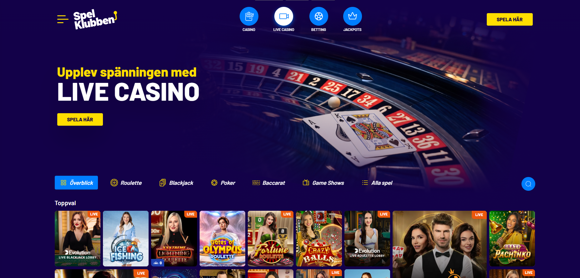 Live casino hos Spelklubben.