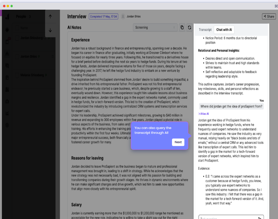 AI Interview notes in Atlas