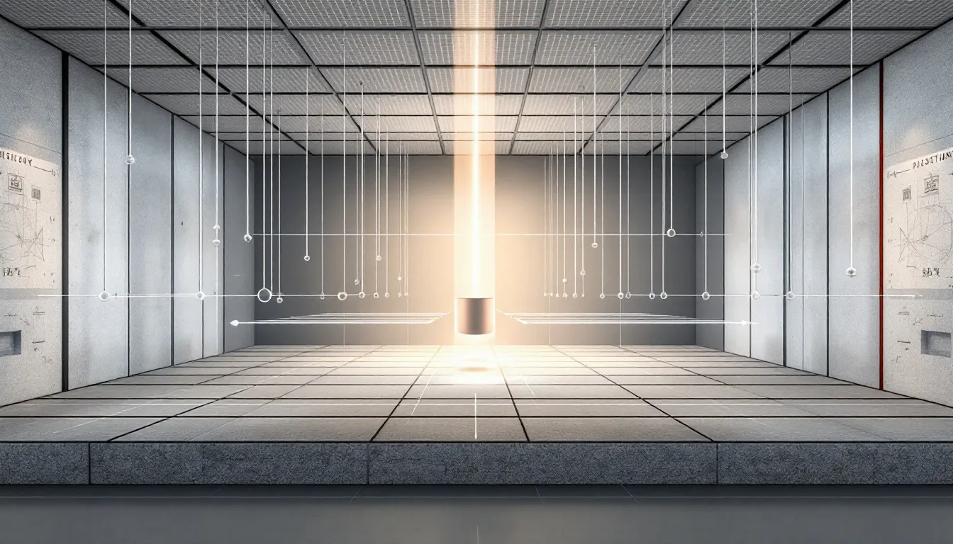 An image depicting a sound insulation testing setup with equipment arranged for testing.