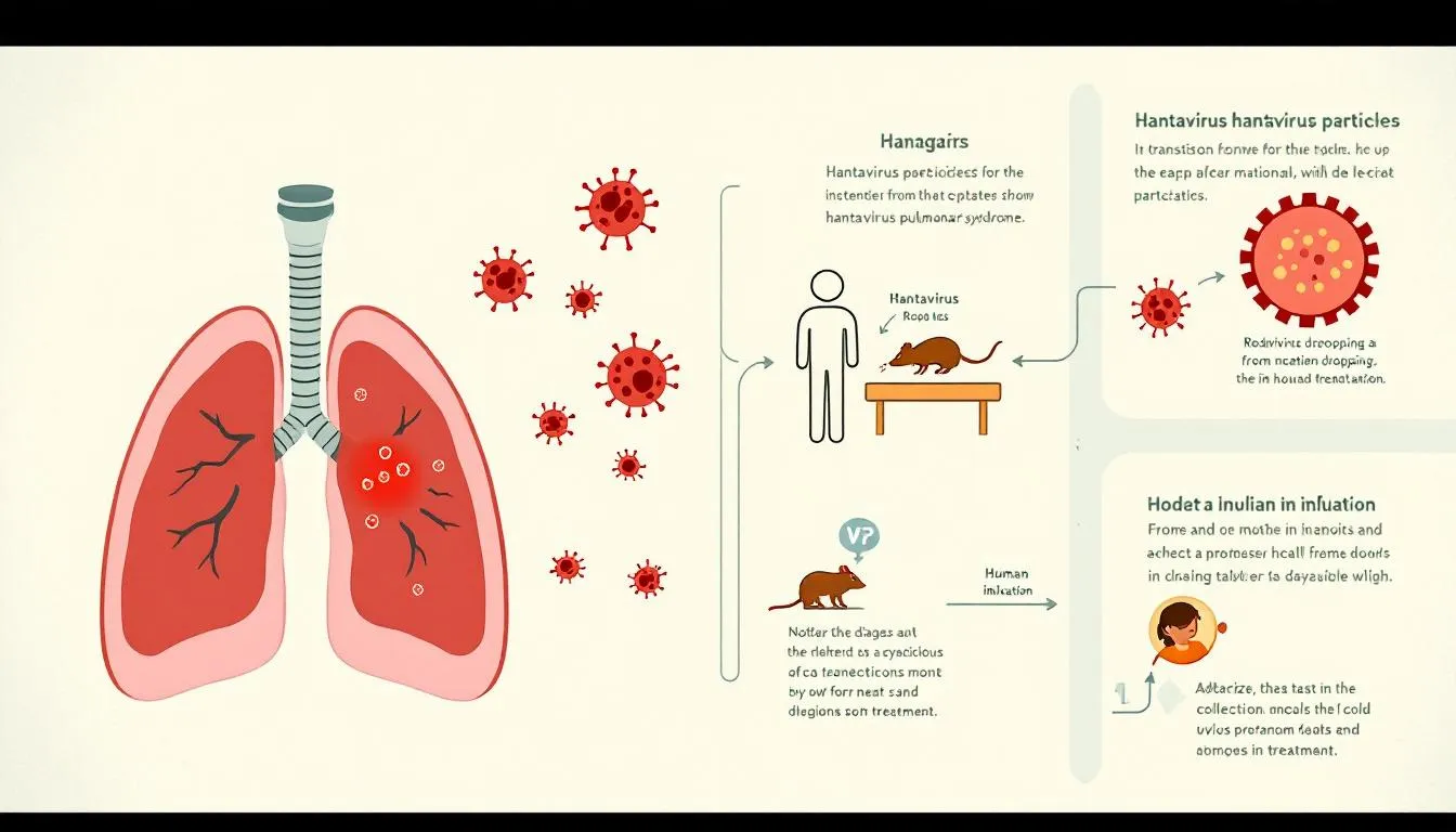 An infographic illustrating hantavirus pulmonary syndrome and its transmission.