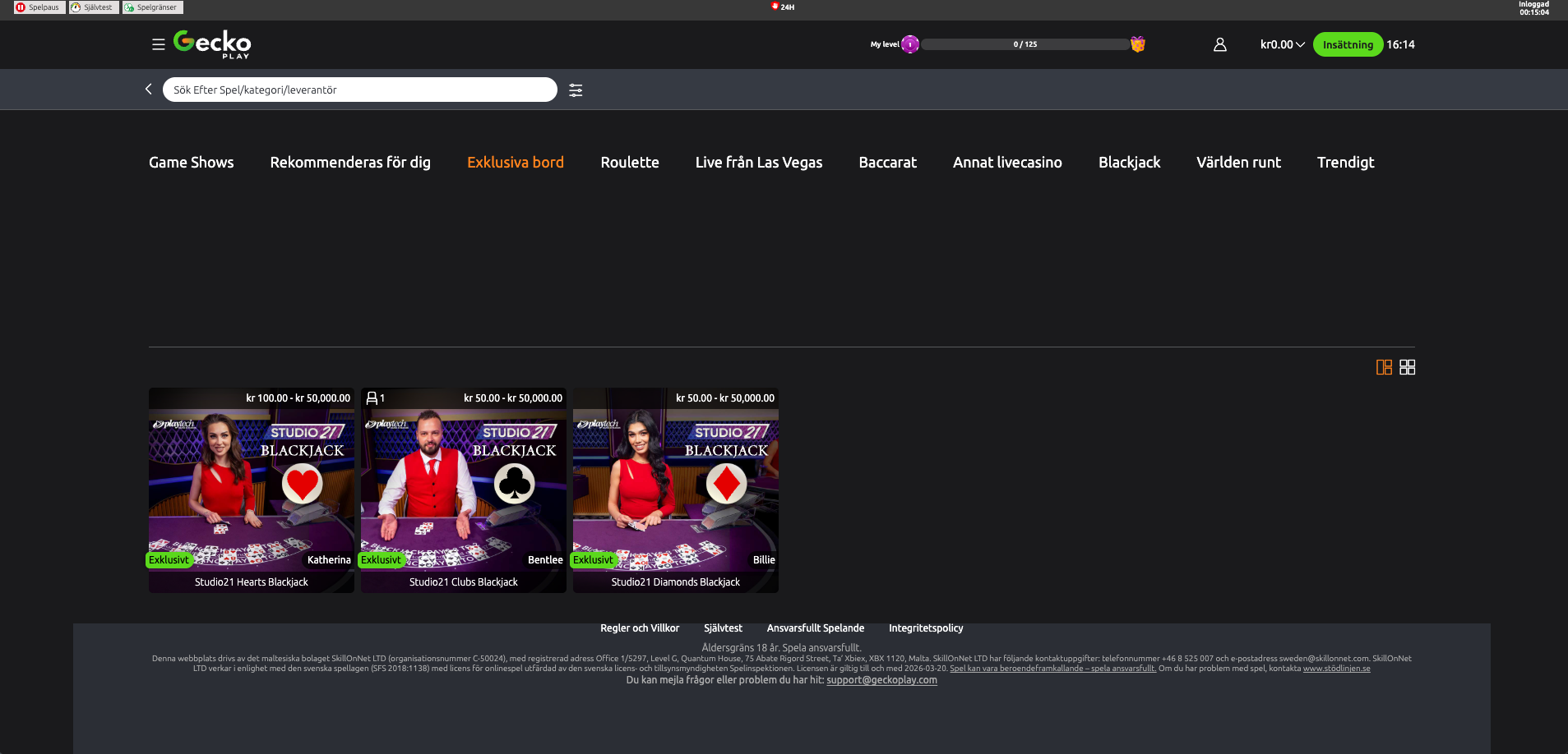 geckoplay exklusivt live casino