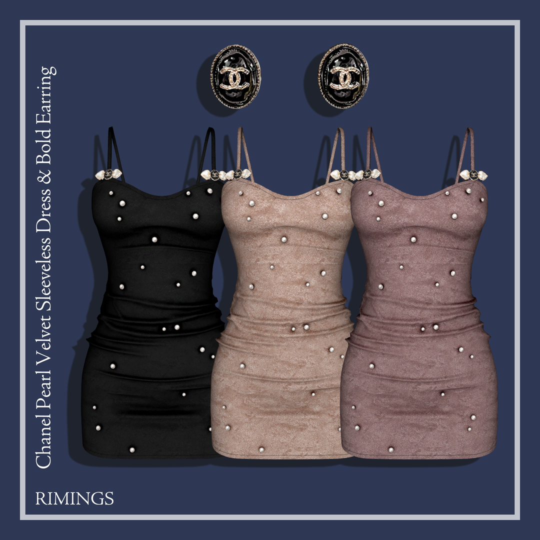 Chanel Pearl Velvet Sleeveless Dress & Bold Earring