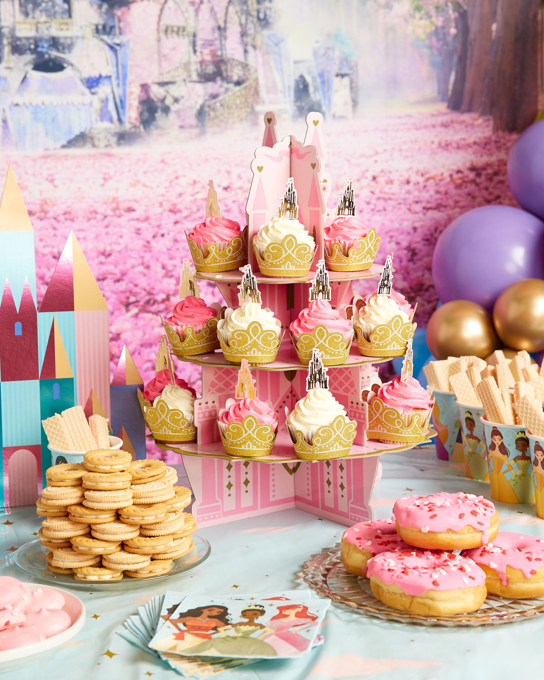 Disney Princess party supplies and tableware, table decorations.