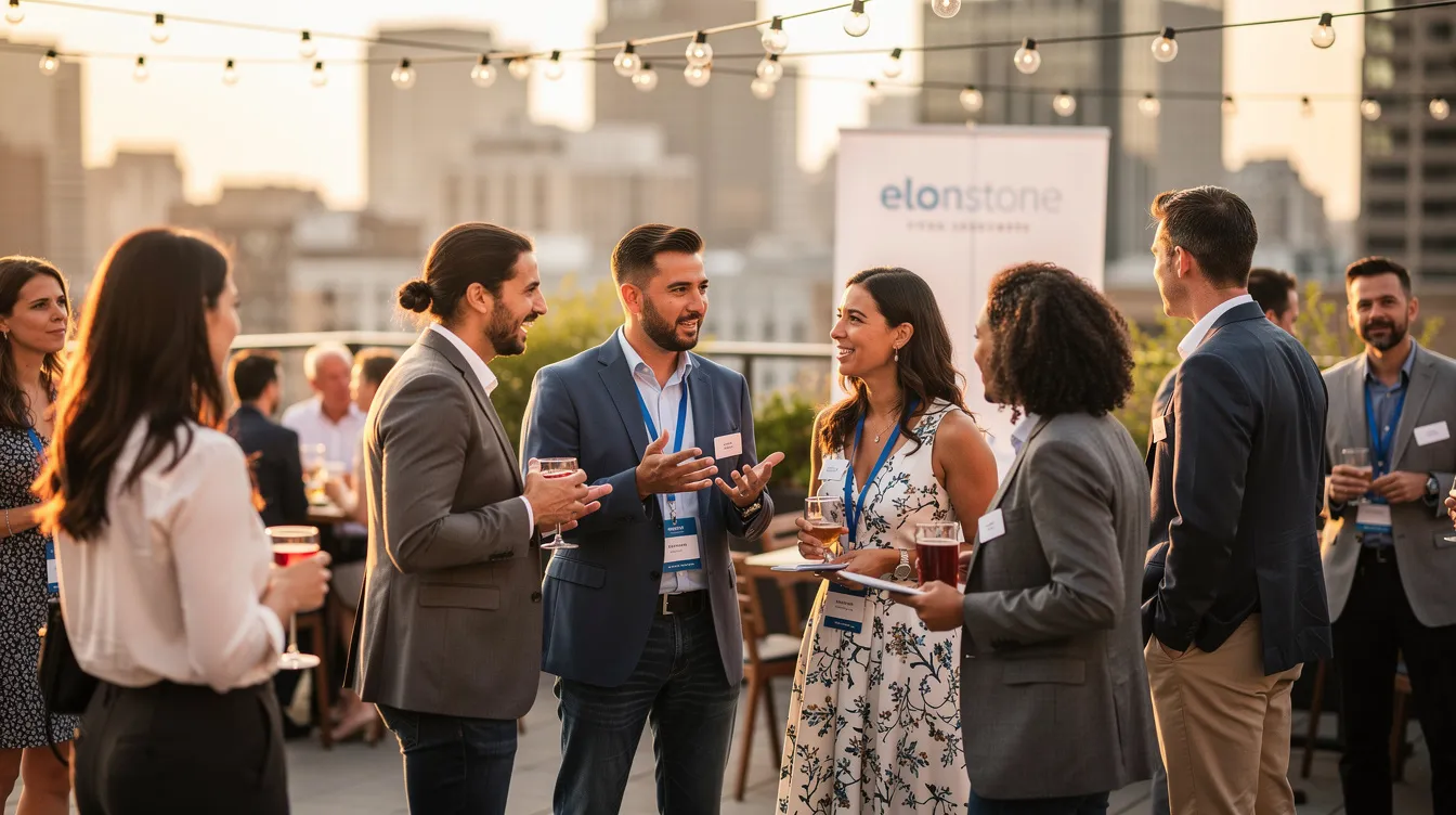 A diverse group of professionals engaged in an animated discussion at a casual outdoor networking event, highlighting the spirit of entrepreneurship and collaboration within the community. This gathering not only fosters connections but also offers valuable resources for personal development and investment opportunities in the Phoenix area.
