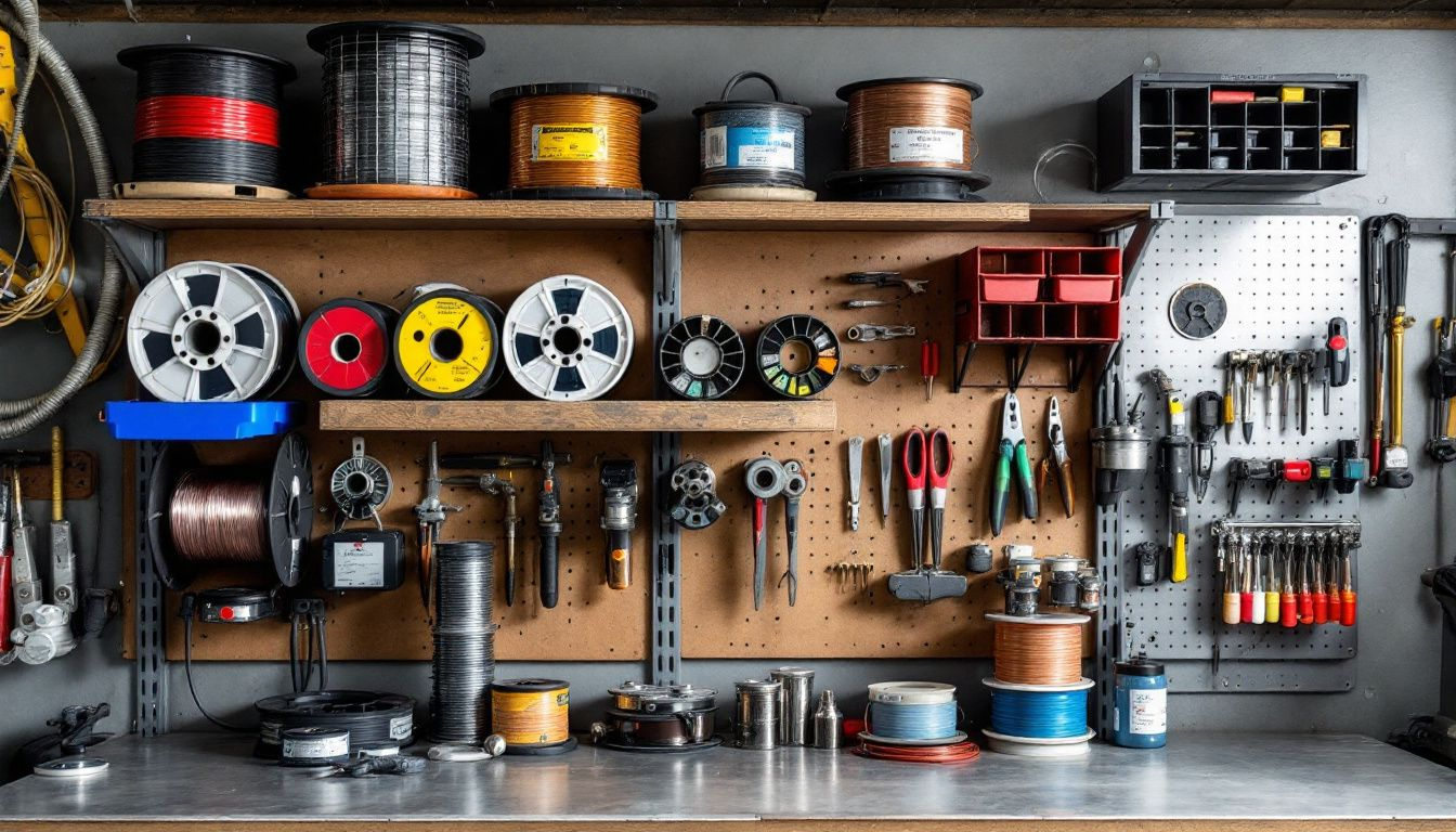 Proper storage techniques for welding wire in a workshop environment.