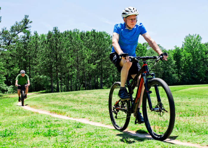 A mountain biker staying safe on the trails