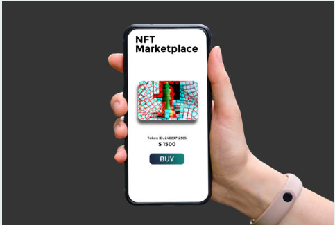 NFT Multi-functional crypto hub on mobile. https://www.istockphoto.com/photo/hand-holds-smartphone-with-type-of-cryptographic-nft-marketplace-with-art-sale-gm1313353537-401880877?phrase=nft%20marketplace
