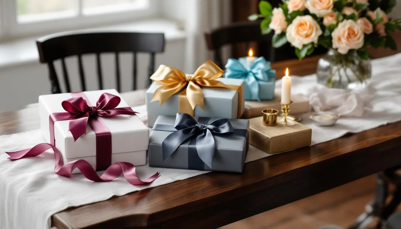 Na stole znajdują się elegancko zapakowane prezenty, które są doskonałym wyborem na 18 urodziny dla dziewczyny. Każdy z upominków ma oryginalne opakowanie, co podkreśla ich wyjątkowy charakter i sprawia, że stanowią idealny prezent na tę szczególną okazję.