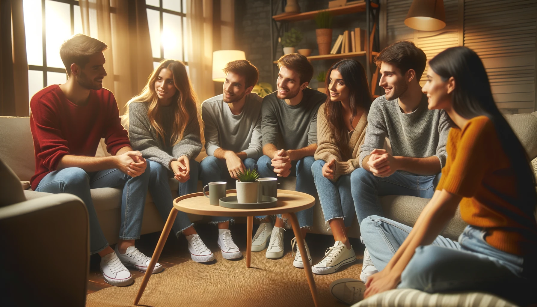 A group of friends sitting together in a cozy living room