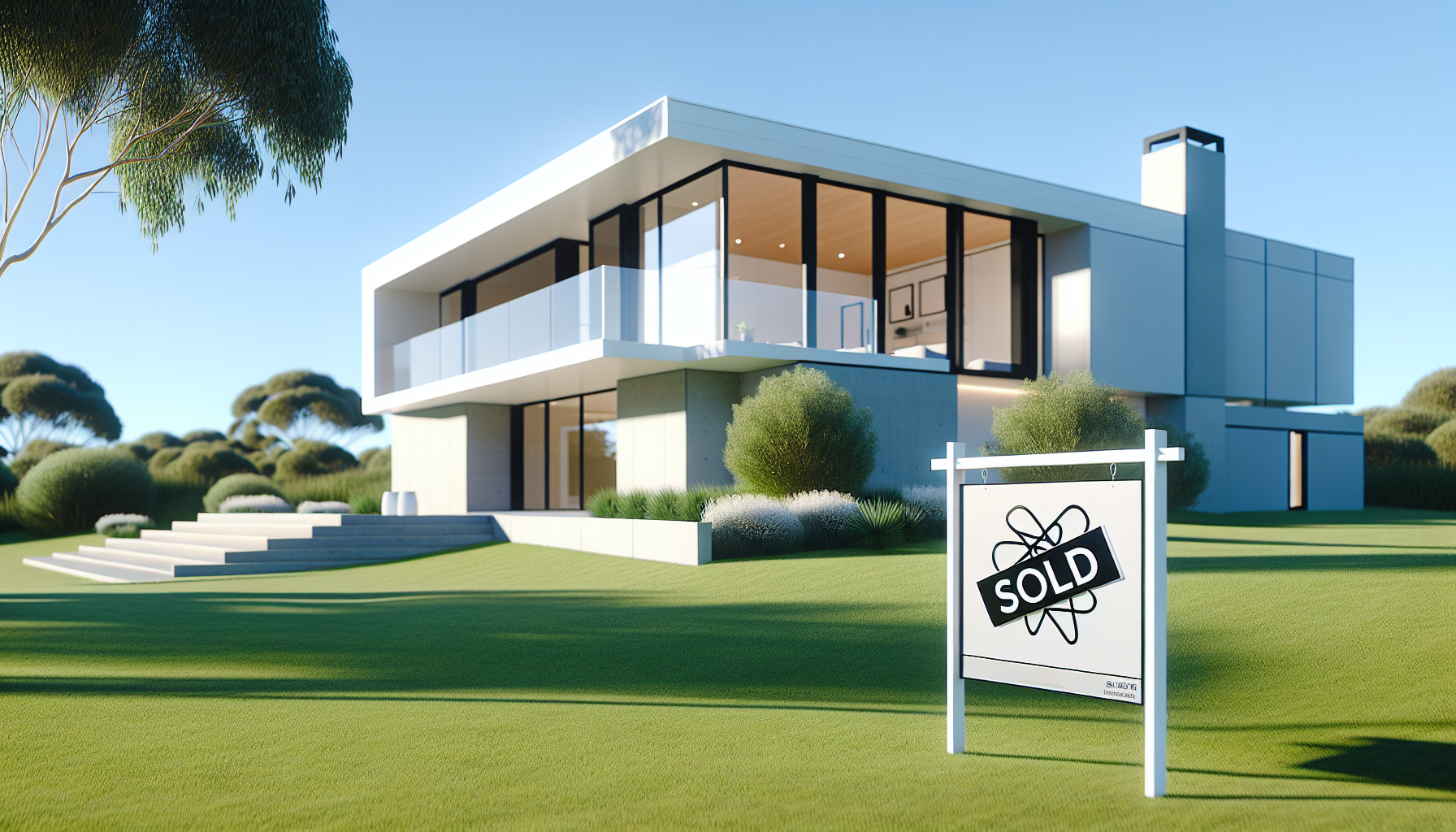 Illustration of a new home with a sold sign in front