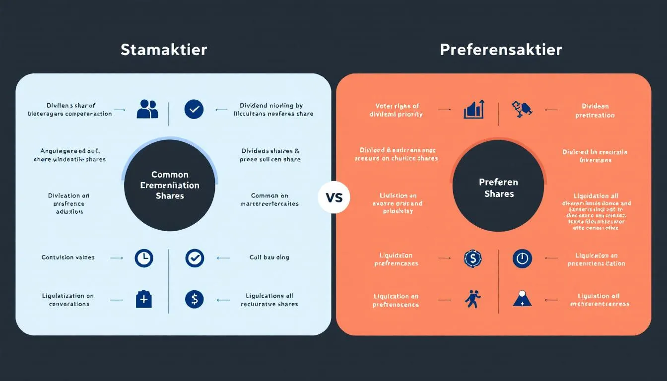 En översikt över aktier, inklusive stamaktier och preferensaktier.
