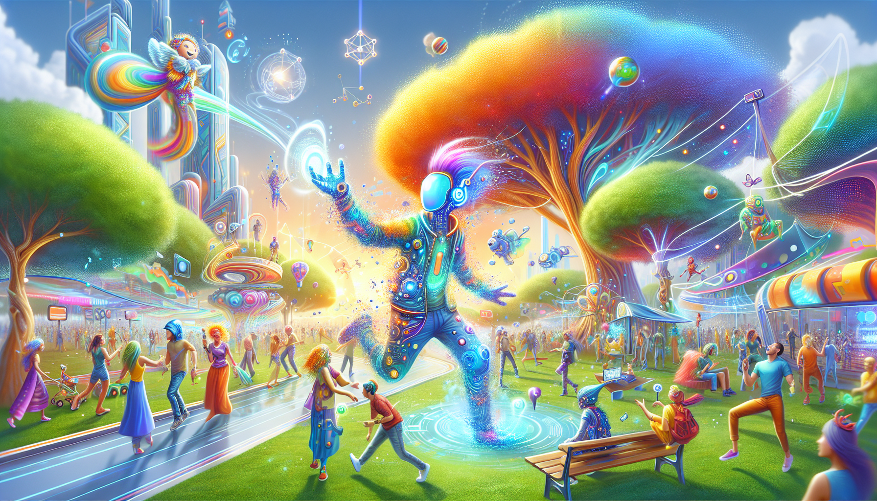 A digital representation of a lively avatar in a virtual setting.