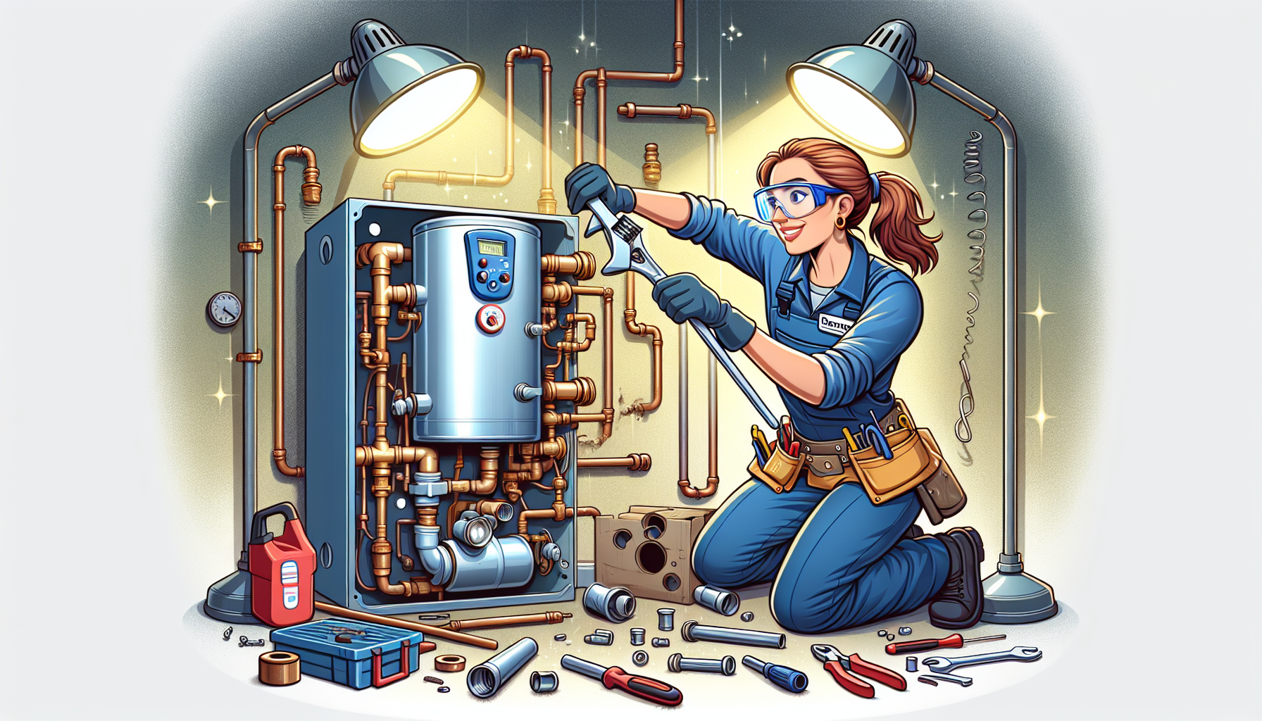 A technician performing hot water system replacement.