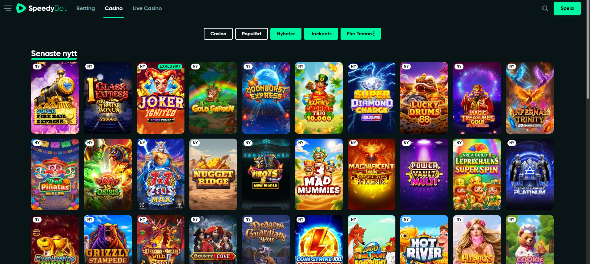 Nya slots hos SpeedyBet med flera aktuella casinospel.
