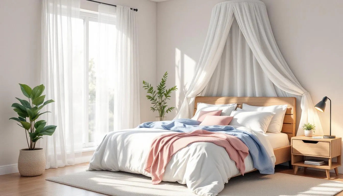 A serene bedroom environment promoting better sleep quality during menopause.