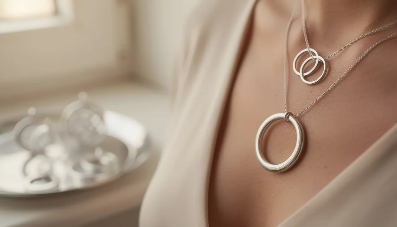 The image features a beautiful silver necklace with a circle pendant, symbolizing eternity and unity. This elegant piece of jewelry represents love and connection, making it a meaningful gift for loved ones.