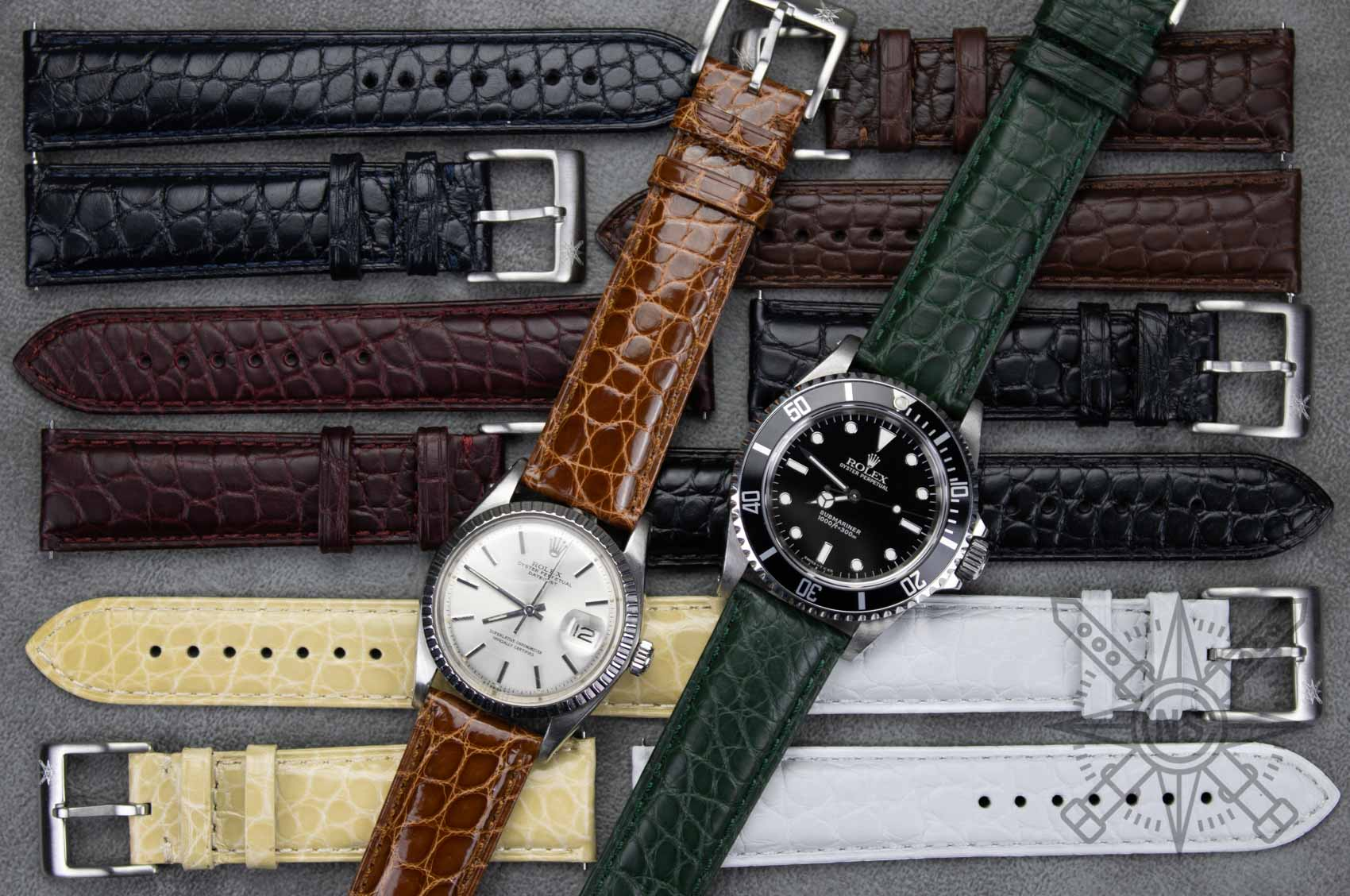 Luxurious alligator leather watch strap in a classic brown color