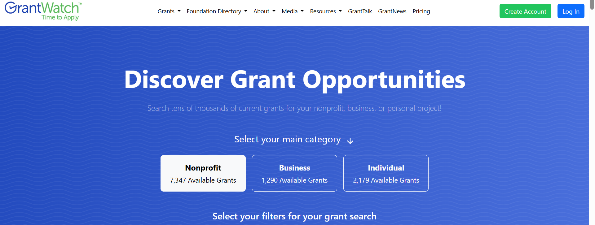 GrantWatch's homepage